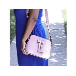 Pink Pebble Tassel Bow Dome Crossbody Bag